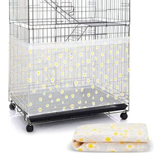 large bird cage cover bird cage seed catcher bird cage liner net bird cage skirt guard birdcage ,adjustable nylon mesh net for parrot parakeet macaw round square cage daisy design (white,x-large)