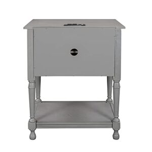 Nightstand with Charging Station, End Table with USB Ports & Power Outlet, Side Table with Storage Cabinet and Shelves, Modern Farmhouse Bedside Sofa Table for Home Office, Gray