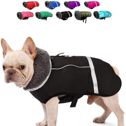 Doglay Dog Winter Coat with Thicken Furry Collar, Reflective Warm Pet Jacket Fleece Lining Waterproof Windproof Dog Clothes for Cold Weather, Soft Puppy Vest Apparel for Small Medium Large Dogs