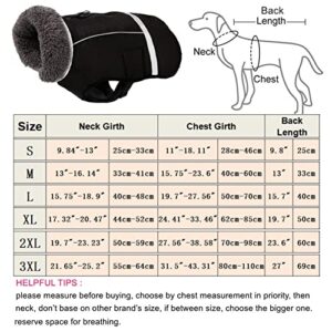 Doglay Dog Winter Coat with Thicken Furry Collar, Reflective Warm Pet Jacket Fleece Lining Waterproof Windproof Dog Clothes for Cold Weather, Soft Puppy Vest Apparel for Small Medium Large Dogs