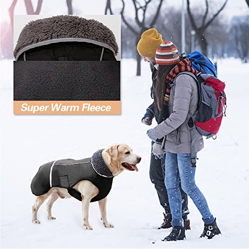 Doglay Dog Winter Coat with Thicken Furry Collar, Reflective Warm Pet Jacket Fleece Lining Waterproof Windproof Dog Clothes for Cold Weather, Soft Puppy Vest Apparel for Small Medium Large Dogs