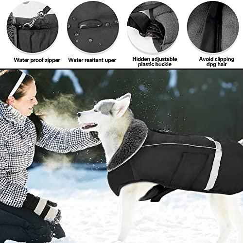 Doglay Dog Winter Coat with Thicken Furry Collar, Reflective Warm Pet Jacket Fleece Lining Waterproof Windproof Dog Clothes for Cold Weather, Soft Puppy Vest Apparel for Small Medium Large Dogs