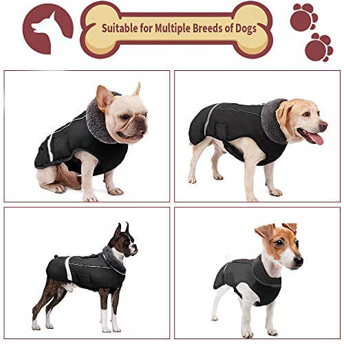 Doglay Dog Winter Coat with Thicken Furry Collar, Reflective Warm Pet Jacket Fleece Lining Waterproof Windproof Dog Clothes for Cold Weather, Soft Puppy Vest Apparel for Small Medium Large Dogs