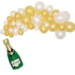 unique party decoration champagne balloons cascade cheers decor kit - 1 arch with blowup bottle spray - engagement wedding anniversary decorations supplies set, fancy gold balloons