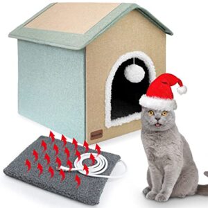 marunda heated cat houses for outdoor cats in winter, heated cat house for indoor and kitty shelter for your pet to stay warm and cozy,easy to assemble.(2 step finish)