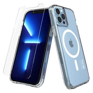 pelican iphone 13 pro case with screen protector [compatible with magsafe] [10ft mil-grade drop protection] shockproof phone cover for iphone 13 pro with 9h tempered glass, anti-yellowing - clear