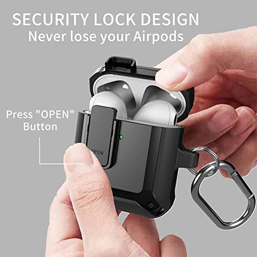 Olytop Airpods Case Cover Men with Lock, Armor Rugged Cool AirPod 2nd 1st Generation Protective Case Boys Shockproof Skin iPods Cover with Keychain for Apple Airpods 2/1 Gen Cases - Black