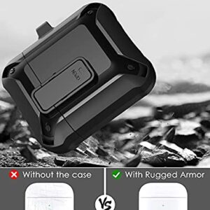 Olytop Airpods Case Cover Men with Lock, Armor Rugged Cool AirPod 2nd 1st Generation Protective Case Boys Shockproof Skin iPods Cover with Keychain for Apple Airpods 2/1 Gen Cases - Black