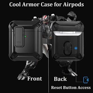 Olytop Airpods Case Cover Men with Lock, Armor Rugged Cool AirPod 2nd 1st Generation Protective Case Boys Shockproof Skin iPods Cover with Keychain for Apple Airpods 2/1 Gen Cases - Black