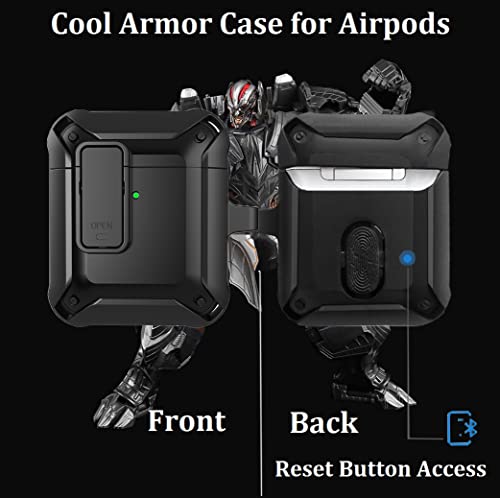 Olytop Airpods Case Cover Men with Lock, Armor Rugged Cool AirPod 2nd 1st Generation Protective Case Boys Shockproof Skin iPods Cover with Keychain for Apple Airpods 2/1 Gen Cases - Black