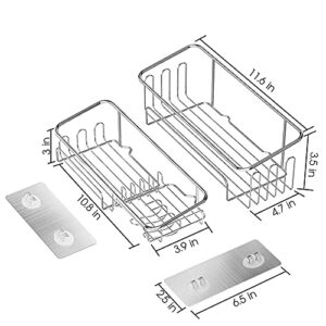 AriesBaby Shower Caddy Basket Shelf by 2Pack,SUS304 Stainless Steel for Bathroom Organizer with 11Hook and Soap Dish,Without Drilling, Shelf Adhesive be Fixable,Storage Organizer Dorm,Kitchen, Silver