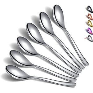 teaspoons, 6 piece spoons silverware, stainless steel small spoons, tea spoons for home, kitchen or restaurant, dishwasher safe (silver-6.6 inches)