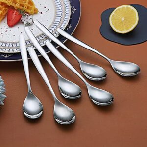 Teaspoons, 6 Piece Spoons Silverware, Stainless Steel Small Spoons, Tea Spoons for Home, Kitchen or Restaurant, Dishwasher Safe (Silver-6.6 Inches)