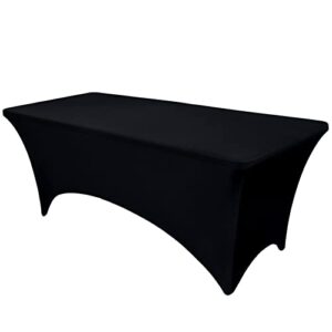 outdoorlines fitted tablecloth black table clothes for 4 foot rectangle table - elastic spandex massage bed table cover, stretch wrinkle free table covers for party, wedding, birthday, banquet, vendor