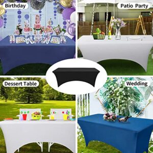 OutdoorLines Fitted Tablecloth Black Table Clothes for 4 Foot Rectangle Table - Elastic Spandex Massage Bed Table Cover, Stretch Wrinkle Free Table Covers for Party, Wedding, Birthday, Banquet, Vendor