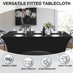 OutdoorLines Fitted Tablecloth Black Table Clothes for 4 Foot Rectangle Table - Elastic Spandex Massage Bed Table Cover, Stretch Wrinkle Free Table Covers for Party, Wedding, Birthday, Banquet, Vendor