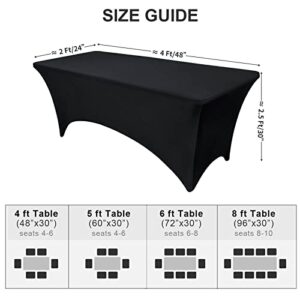 OutdoorLines Fitted Tablecloth Black Table Clothes for 4 Foot Rectangle Table - Elastic Spandex Massage Bed Table Cover, Stretch Wrinkle Free Table Covers for Party, Wedding, Birthday, Banquet, Vendor
