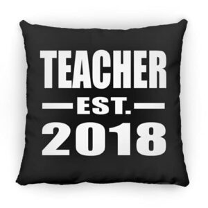 designsify teacher established est. 2018, 12 inch throw pillow black decor zipper cover with insert, gifts for birthday anniversary christmas xmas fathers mothers day