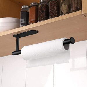 Paper Towel Holder, Paper Towel Holder Under Cabinet-Self Adhesive or Drilling Black Paper Towel Rack, SUS304 Stainless Steel Wall Mount Towel Paper Holder for Kitchen, Pantry, Sink, Bathroom