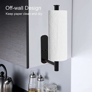 Paper Towel Holder, Paper Towel Holder Under Cabinet-Self Adhesive or Drilling Black Paper Towel Rack, SUS304 Stainless Steel Wall Mount Towel Paper Holder for Kitchen, Pantry, Sink, Bathroom