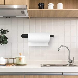 Paper Towel Holder, Paper Towel Holder Under Cabinet-Self Adhesive or Drilling Black Paper Towel Rack, SUS304 Stainless Steel Wall Mount Towel Paper Holder for Kitchen, Pantry, Sink, Bathroom