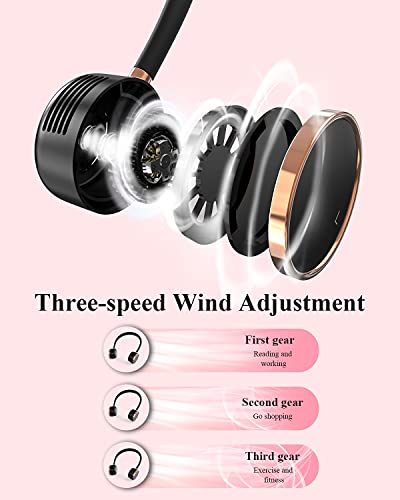 Minthouz Portable Neck Fan, 3 Speeds Wearable Personal Fan Hands Free Bladeless Fan, 2000mAh Rechargeable Battery Operated USB Fan 360° Cooling Fan Around Neck for Outdoor, Travel, Home,Office - Black