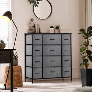 Sorbus Dresser with 12 Drawers - Chest Organizer Unit with Steel Frame Wood Top & Handle Easy Pull Fabric Bins for Clothes - Large Storage Furniture for Bedroom, Hallway, Living Room, Nursery & Closet
