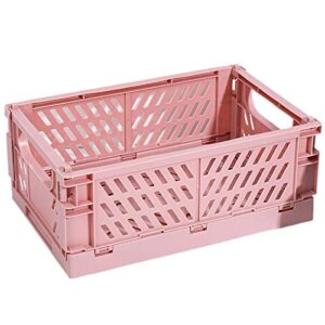 hefddehy collapsible crate plastic folding storage box basket utility cosmetic container pink