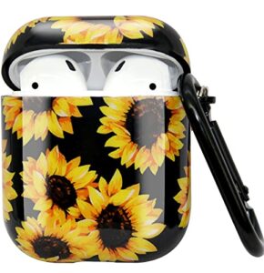 sun flower case compatible with airpods cover, full protective soft tpu airpods cover compatible with airpods 1&2 wireless and wired charging case zpyou -black sunflower