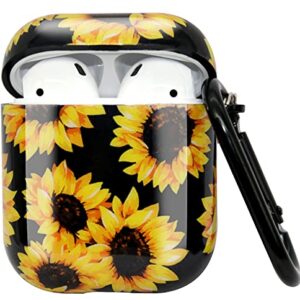 Sun Flower Case Compatible with AirPods Cover, Full Protective Soft TPU AirPods Cover Compatible with AirPods 1&2 Wireless and Wired Charging Case ZPYOU -Black Sunflower