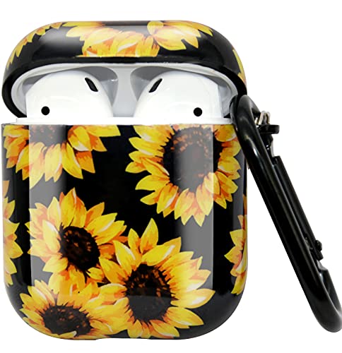 Sun Flower Case Compatible with AirPods Cover, Full Protective Soft TPU AirPods Cover Compatible with AirPods 1&2 Wireless and Wired Charging Case ZPYOU -Black Sunflower