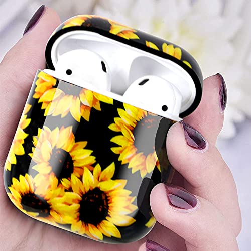 Sun Flower Case Compatible with AirPods Cover, Full Protective Soft TPU AirPods Cover Compatible with AirPods 1&2 Wireless and Wired Charging Case ZPYOU -Black Sunflower