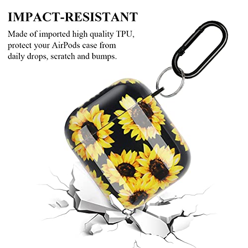 Sun Flower Case Compatible with AirPods Cover, Full Protective Soft TPU AirPods Cover Compatible with AirPods 1&2 Wireless and Wired Charging Case ZPYOU -Black Sunflower