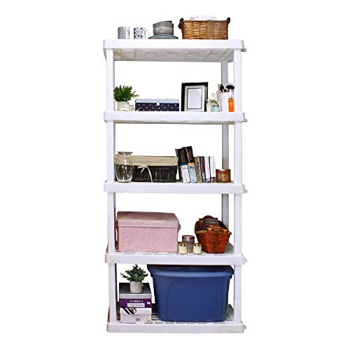 Koolatron Oskar 5-Tier Interlocking Storage Shelf, Holds 750 lbs (340 kg), W36 x D18 x H74, Utility Shelves for Garage, Basement, Shed, Workshop, Multipurpose Organizer Made in North America, White