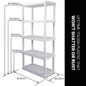 Koolatron Oskar 5-Tier Interlocking Storage Shelf, Holds 750 lbs (340 kg), W36 x D18 x H74, Utility Shelves for Garage, Basement, Shed, Workshop, Multipurpose Organizer Made in North America, White