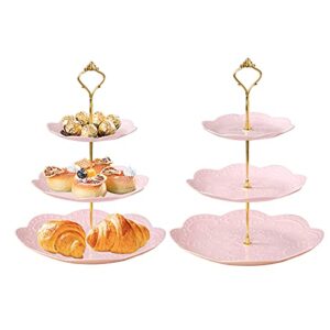 3 tier plastic cupcake stand dessert cupcake stand cakes fruit candy display tower for wedding, birthday party, tea party and baby shower (pink, 2)