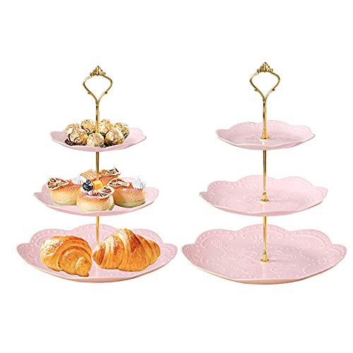 3 Tier Plastic Cupcake Stand Dessert Cupcake Stand Cakes Fruit Candy Display Tower for Wedding, Birthday Party, Tea Party and Baby Shower (Pink, 2)