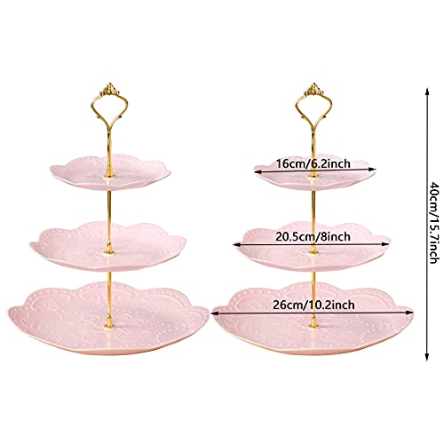 3 Tier Plastic Cupcake Stand Dessert Cupcake Stand Cakes Fruit Candy Display Tower for Wedding, Birthday Party, Tea Party and Baby Shower (Pink, 2)