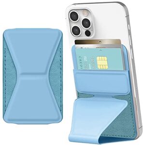 just4you card holder and stand for phone case, premium pu leather 2 card storage wallet kickstand grip holder stick on back of phone (blue) ch_sd_bl