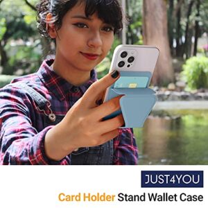 JUST4YOU Card Holder and Stand for Phone Case, Premium PU Leather 2 Card Storage Wallet Kickstand Grip Holder Stick on Back of Phone (Blue) CH_SD_BL