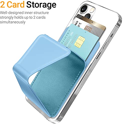 JUST4YOU Card Holder and Stand for Phone Case, Premium PU Leather 2 Card Storage Wallet Kickstand Grip Holder Stick on Back of Phone (Blue) CH_SD_BL