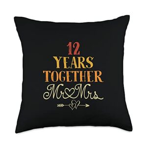 Mr & Mrs 12th Anniversary Gifts Co. 12 Years Together Mr & Mrs Funny Couple 12th Anniversary Throw Pillow, 18x18, Multicolor