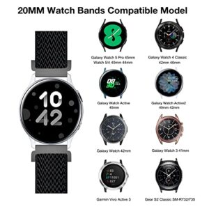 20mm Stretchy Band Compatible with Samsung Galaxy Watch 5/4 40mm 44mm/Watch 5 Pro 45mm/Watch 4 Classic 42mm 46mm/Watch 3 41mm/Galaxy Watch 42mm/Active 40mm/Active 2 40 44mm, Nylon Strap for Men Women