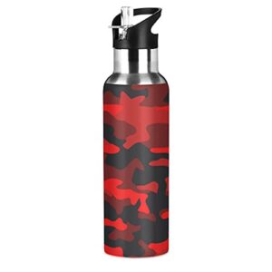yasala water bottle black red camo coffee thermos stainless steel insulated beverage container 20 oz with straw lid bpa-free for sport, travel, camping, back to school