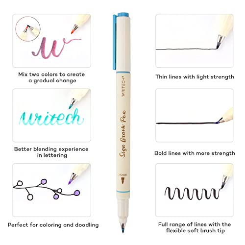 WRITECH Arts Sign Brush Pen Brush Tip Marker Felt Tip Water Based Ink Color Pens 12 Assorted Vintage Colors Great for Lettering Journaling Calligraphy (Vintage)