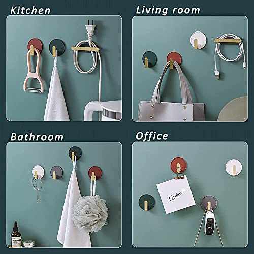 leuapl Decorative Wall Door Self Adhesive Hanger Hooks Heavy Duty for Hanging Coats Clothes Hat Keys Purse, Kitchen Towels Hook, Waterproof Shower Room Sticky Hooks for Bathroom Organizer, 6PCS