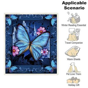 WGFAKJMO Butterfly Blanket Blue Butterfly Print Sherpa Fleece Blanket for Bed and Couch Warm Fuzzy Throw Blanket Cozy Throws Blankets for Butterfly Gifts for Women (Butterfly,51x59)