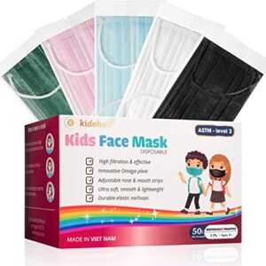 kidohub fda registered astm level 3, kids 4 ply individually wrapped disposable medical face mask