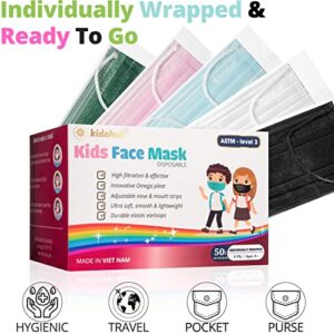 KIDOHUB FDA Registered ASTM Level 3, Kids 4 Ply Individually Wrapped Disposable Medical Face Mask