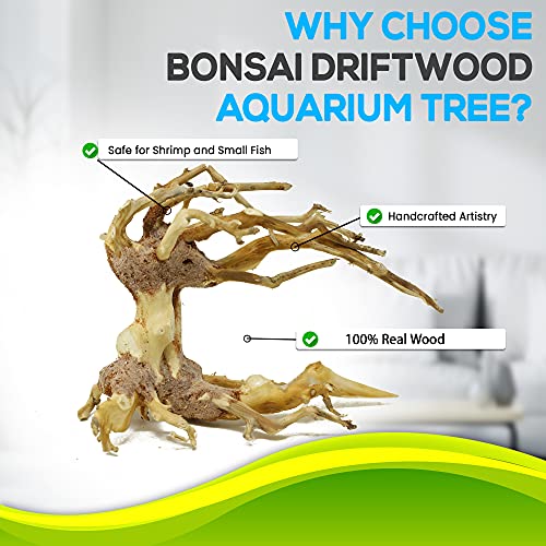 Bonsai Driftwood Aquarium Tree LSX Random Pick (4in Height) Natural, Handcrafted Fish Tank Decoration | Easy to Install